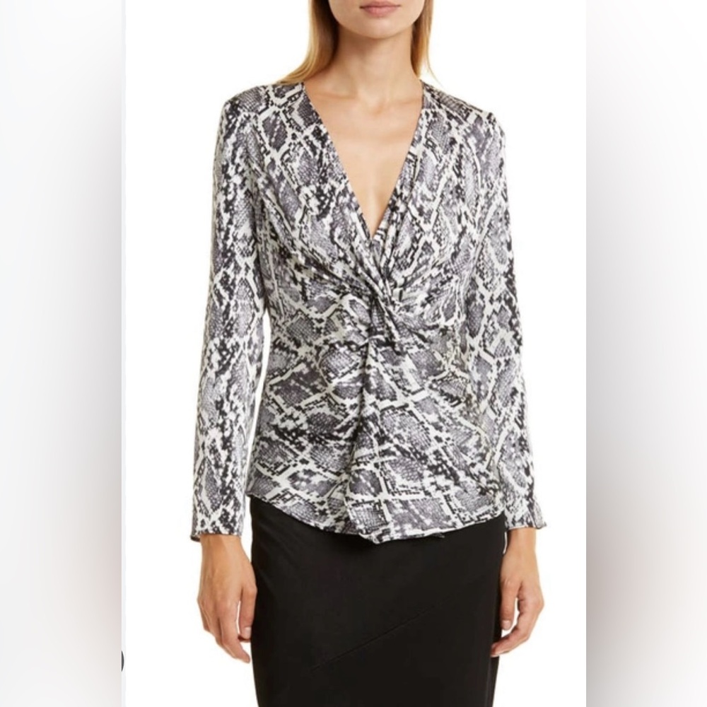 Donna Karen PRINT TWIST FRONT BLOUSE IN PYTHON Size X-Small NWT